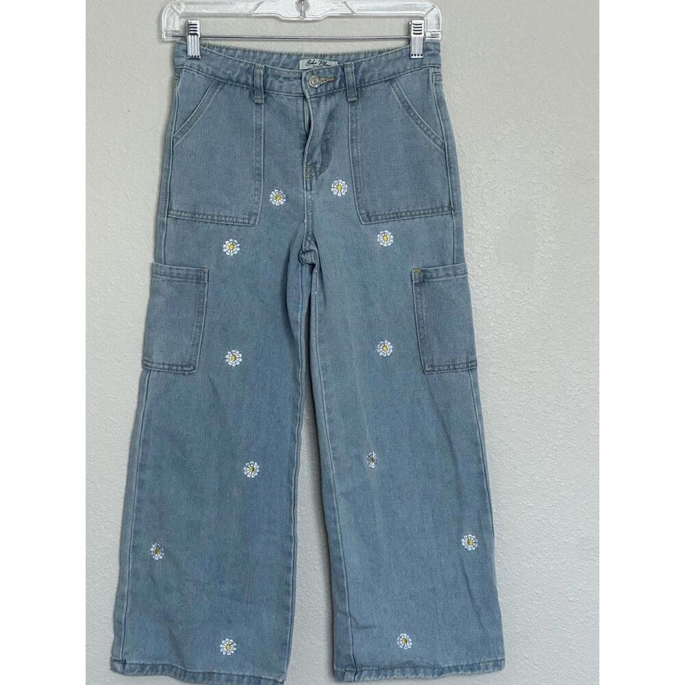 Girls Soho Blue Denim Jeans Pants With Side Pockets‎ and Daisies size 10 - Picture 11 of 11